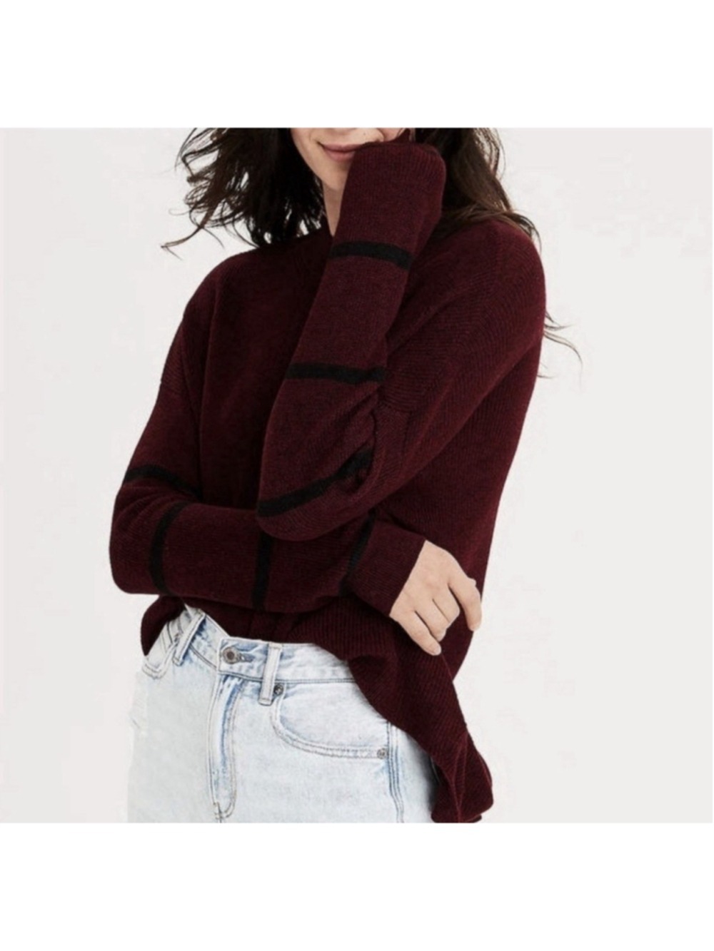 American Eagle AE Striped Jegging Pullover Red Large